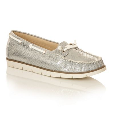 Dolcis Silver 'Kassidy' lace detailed ladies loafers